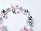 Swarovski Pearl & Crystal Handmade Cluster Bracelet • Pink Silver Charcoal • 925 Sterling Silver Heart Chain • 1127 Designs