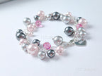 Swarovski Pearl & Crystal Handmade Cluster Bracelet • Pink Silver Charcoal • 925 Sterling Silver Heart Chain • 1127 Designs