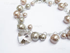 Swarovski Pearl & Heart Crystal Cluster Bracelet • Soft Taupe Greige • 925 Sterling Silver Heart Chain • 1127 Designs