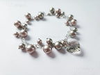 Swarovski Pearl & Heart Crystal Cluster Bracelet • Soft Taupe Greige • 925 Sterling Silver Heart Chain • 1127 Designs