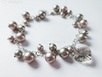 Swarovski Pearl & Heart Crystal Cluster Bracelet • Soft Taupe Greige • 925 Sterling Silver Heart Chain • 1127 Designs