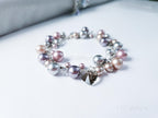 Swarovski Pearl & Heart Crystal Handmade Cluster Bracelet • Pink Taupe Mauve • 925 Sterling Silver Heart Chain • 1127 Designs