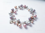 Swarovski Pearl & Heart Crystal Handmade Cluster Bracelet • Pink Taupe Mauve • 925 Sterling Silver Heart Chain • 1127 Designs
