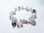 Swarovski White Pearl & Crystal Handmade Cluster Bracelet • Vitrail Light Heart Charms • 925 Sterling Silver • 1127 Designs