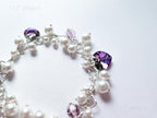 Swarovski White Pearl & Crystal Handmade Cluster Bracelet • Vitrail Light Heart Charms • 925 Sterling Silver • 1127 Designs