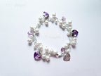 Swarovski White Pearl & Crystal Handmade Cluster Bracelet • Vitrail Light Heart Charms • 925 Sterling Silver • 1127 Designs
