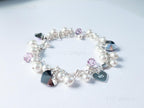 Swarovski White Pearl & Crystal Handmade Cluster Bracelet • Vitrail Light Heart Charms • 925 Sterling Silver • 1127 Designs