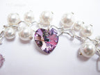 Swarovski White Pearl & Crystal Handmade Cluster Bracelet • Vitrail Light Heart Charms • 925 Sterling Silver • 1127 Designs