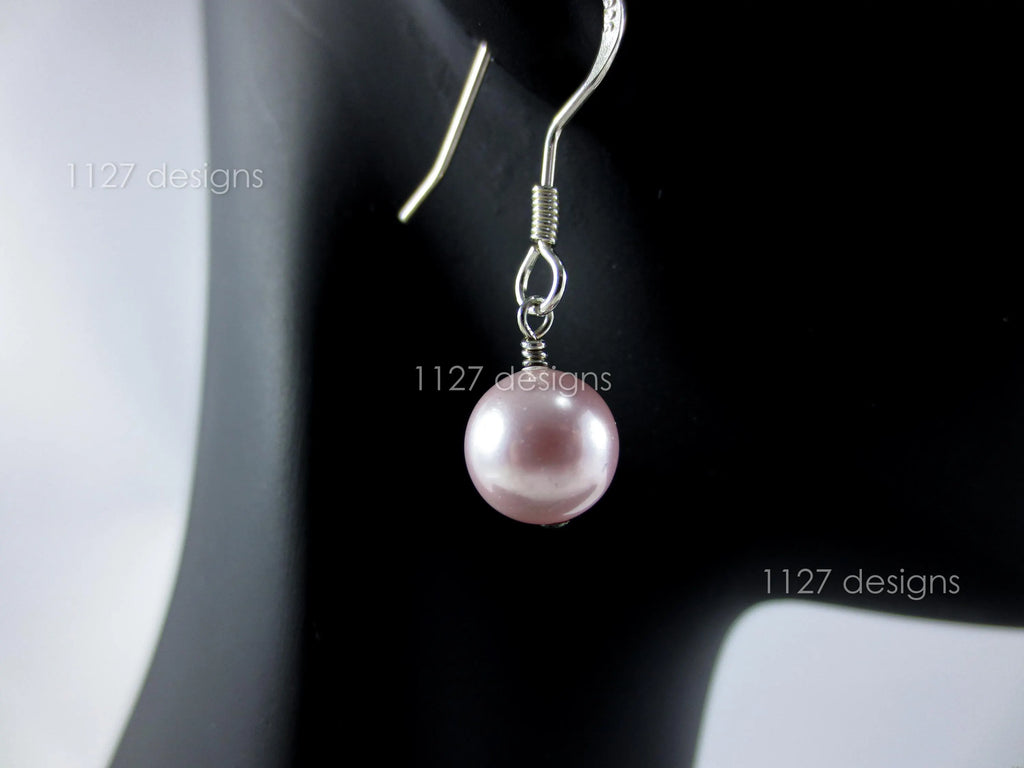 Swarovski Pearl & Crystal Drop Earrings • Handmade 8mm Dangles • Sterling Silver • 1127 Designs