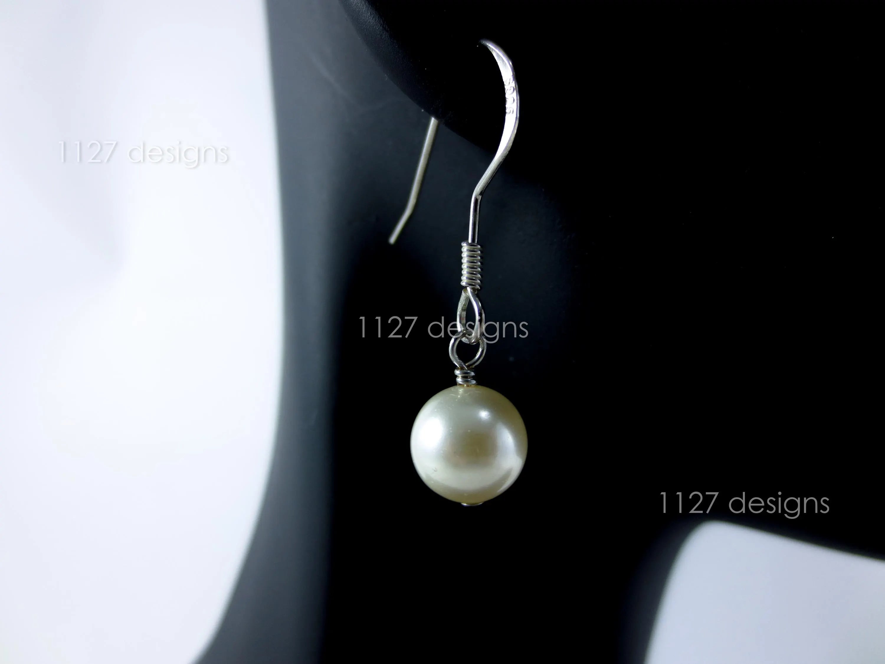 Swarovski Pearl & Crystal Drop Earrings • Handmade 8mm Dangles • Sterling Silver • 1127 Designs