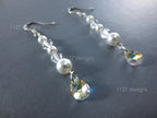Swarovski Cream Pearl & Crystal Drop Earrings • 925 Sterling Silver • 5.5cm AB Teardrop Dangle • 1127 Designs