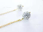 14K Gold Filled Extra Long Earrings • 5.5" Double Chain • Pave Crystal Ball Dangle • 1127 Designs