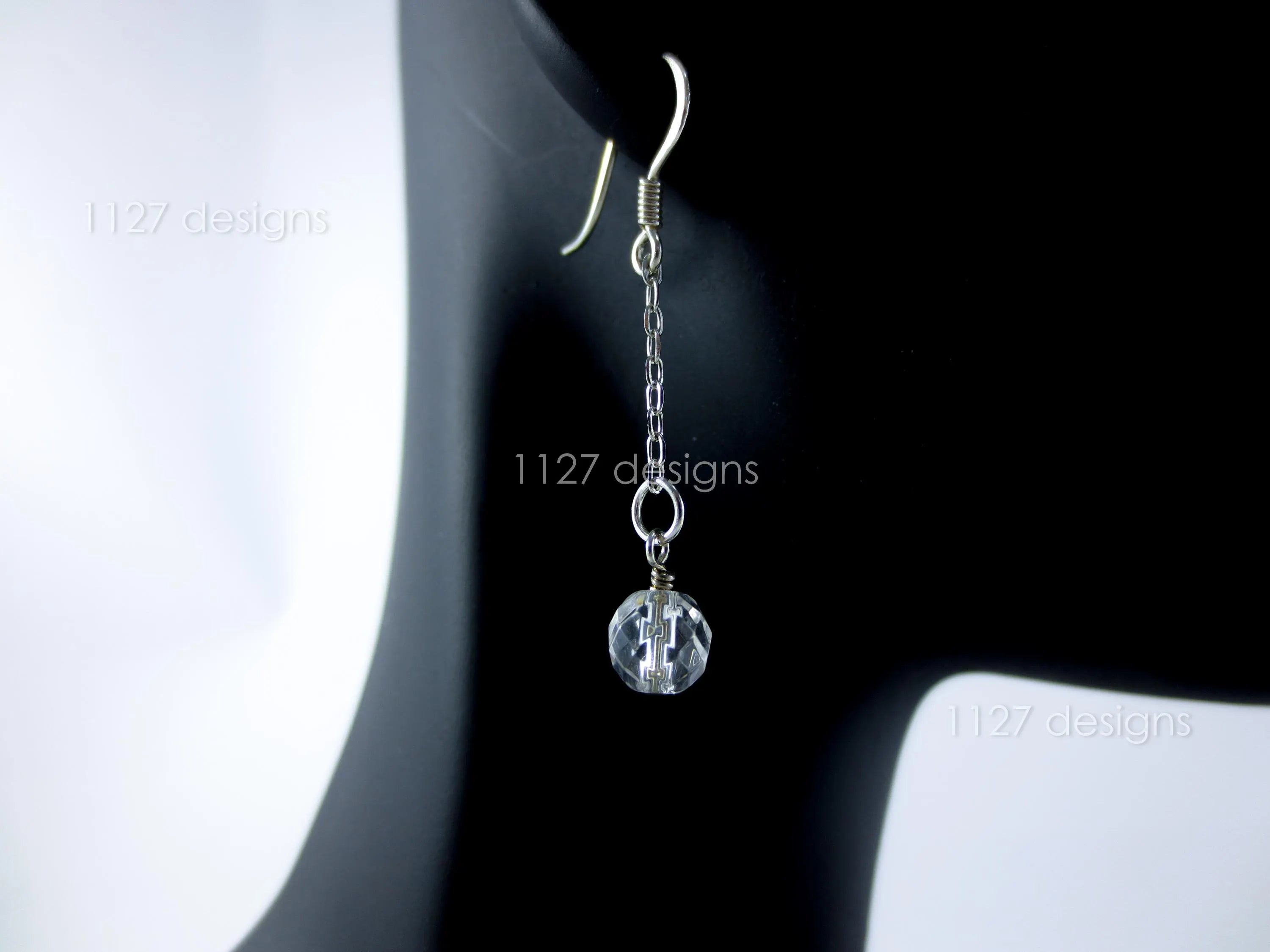 Handmade 925 Sterling Silver Chain Dangle Earrings • 4cm • 6mm Faceted Glass Crystal Drops • 1127 Designs
