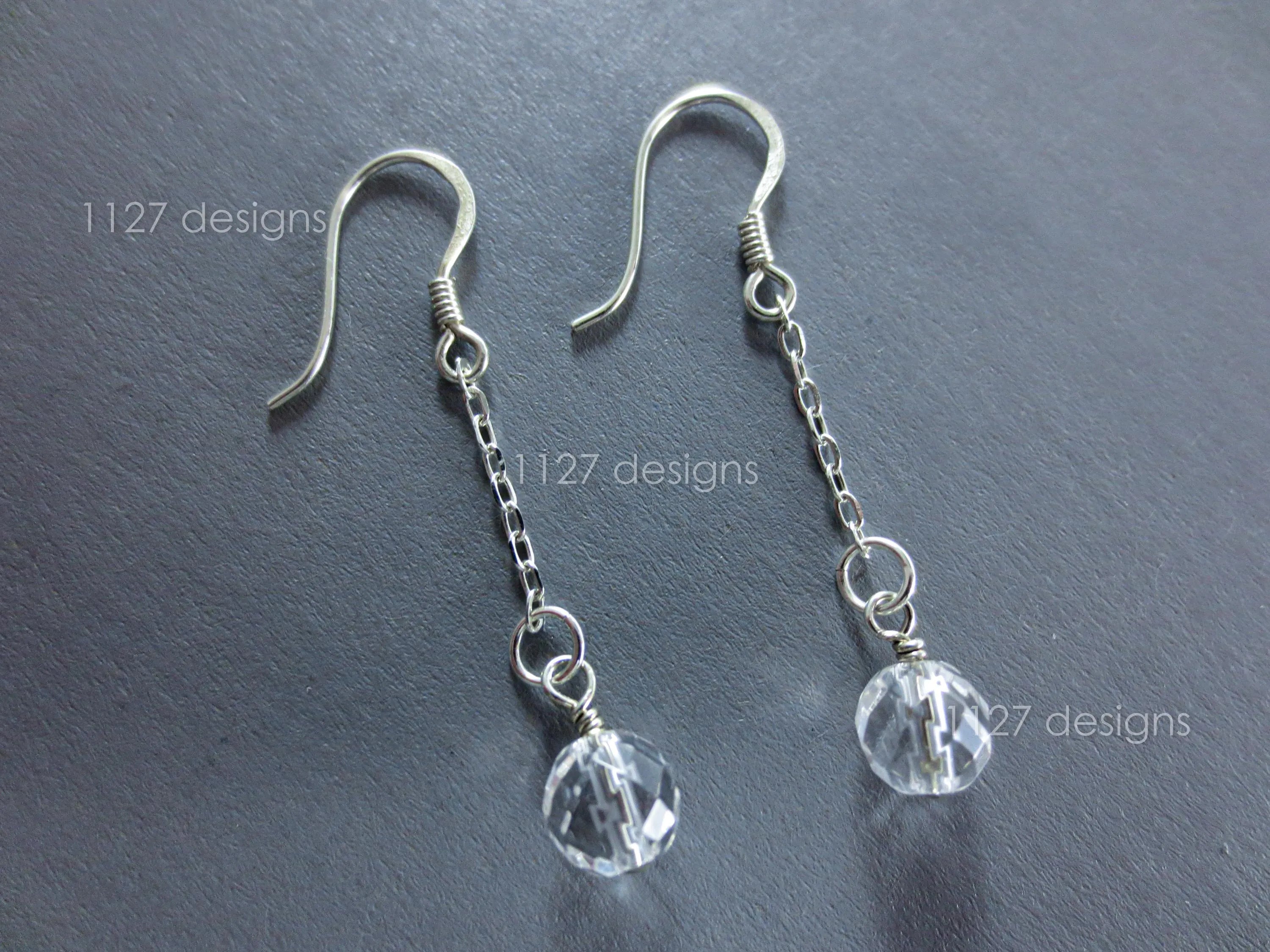 Handmade 925 Sterling Silver Chain Dangle Earrings • 4cm • 6mm Faceted Glass Crystal Drops • 1127 Designs