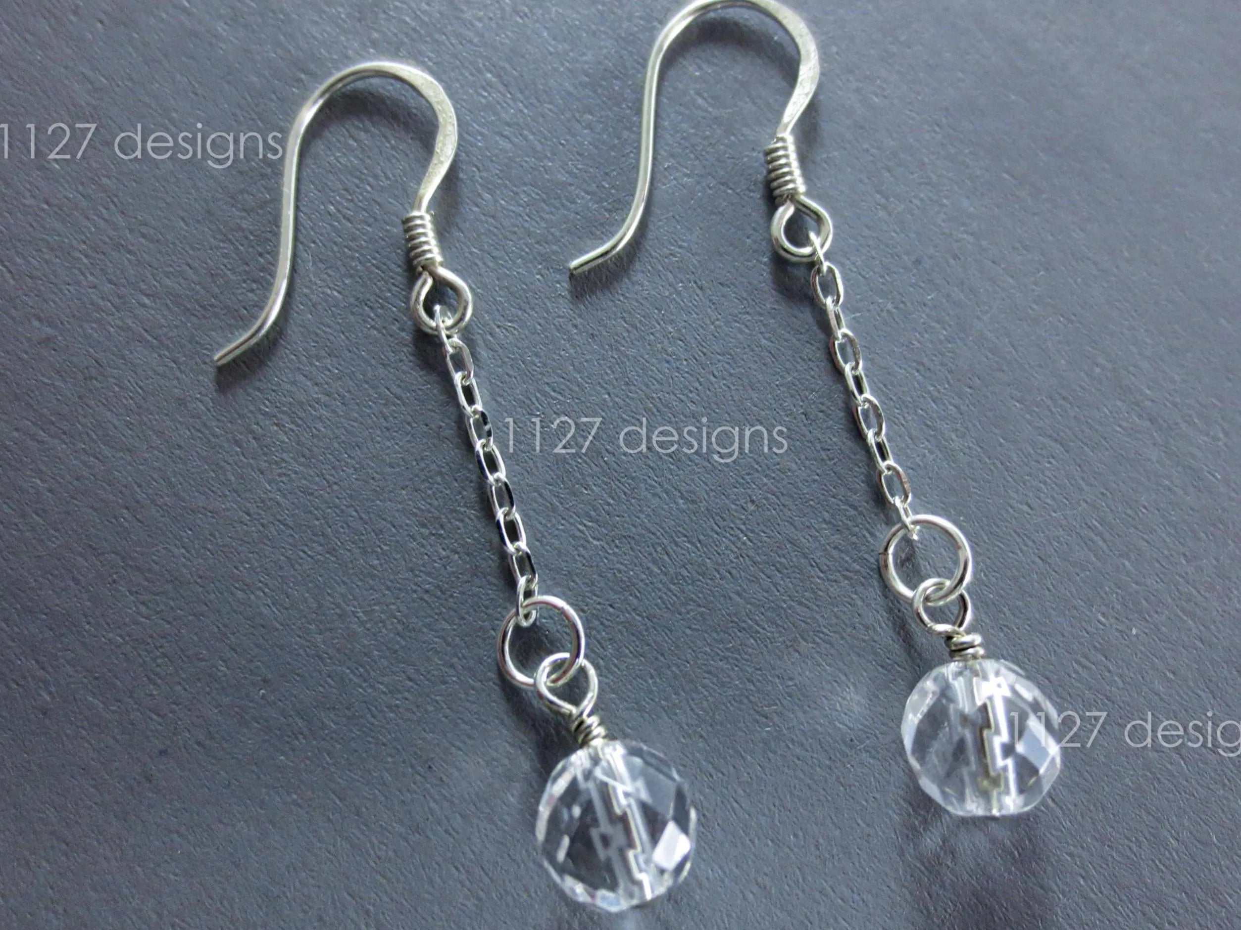 Handmade 925 Sterling Silver Chain Dangle Earrings • 4cm • 6mm Faceted Glass Crystal Drops • 1127 Designs