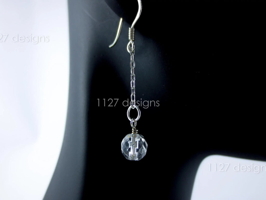 Handmade 925 Sterling Silver Chain Dangle Earrings • 4cm • 6mm Faceted Glass Crystal Drops • 1127 Designs