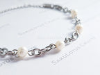 Natural Freshwater Pearl Bracelet • 6" Chunky Stainless Steel Chain • 18K Gold or Silver Finish • Adjustable Extender