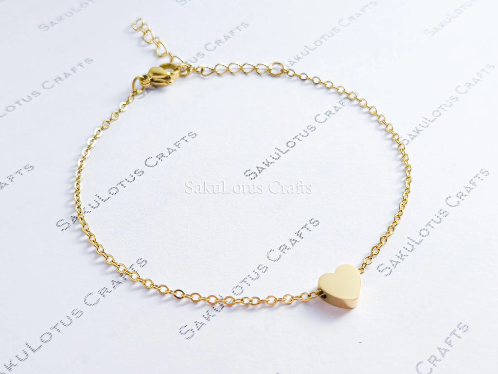 Heart Chain Bracelet or Necklace • Gold Silver Rose Stainless Steel • 3D Puffed Heart • Adjustable Length