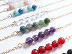 Dainty 5 Stone Natural Gemstone Bracelet • 6mm Beads • Stainless Steel Chain • Silver or 18K Gold • 7.5" + Extender