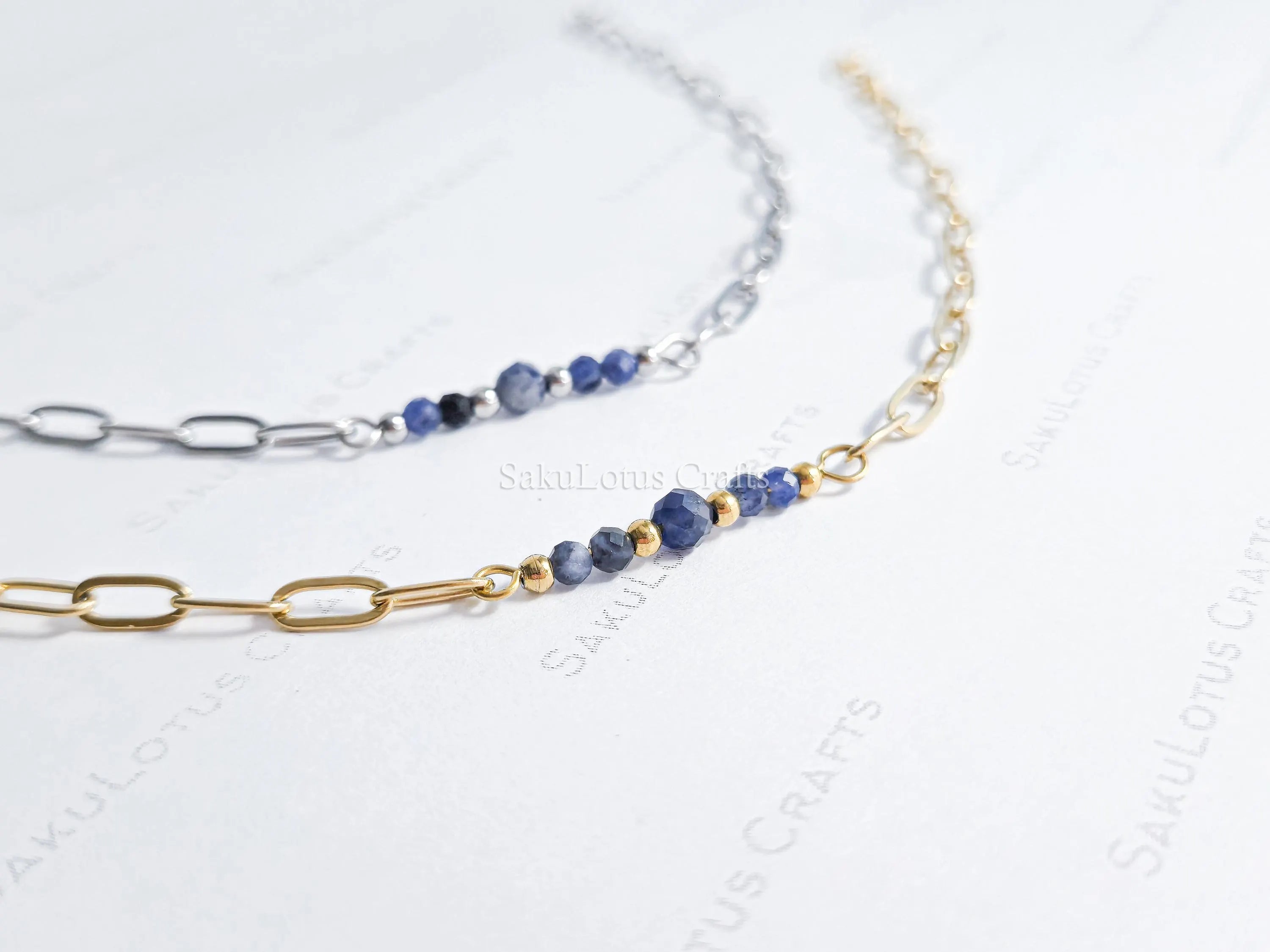 Dainty Paperclip Chain Natural Gemstone Bracelet • 7" + 1" Extender • Stainless Steel Gold or Silver • 10 Stone Options