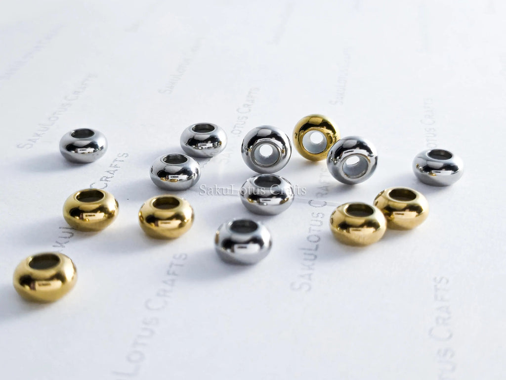 8mm Stainless Steel Rondelle Stopper Beads • Silver or 18K Gold • Silicone-Lined Spacers • Jewelry Making Supplies