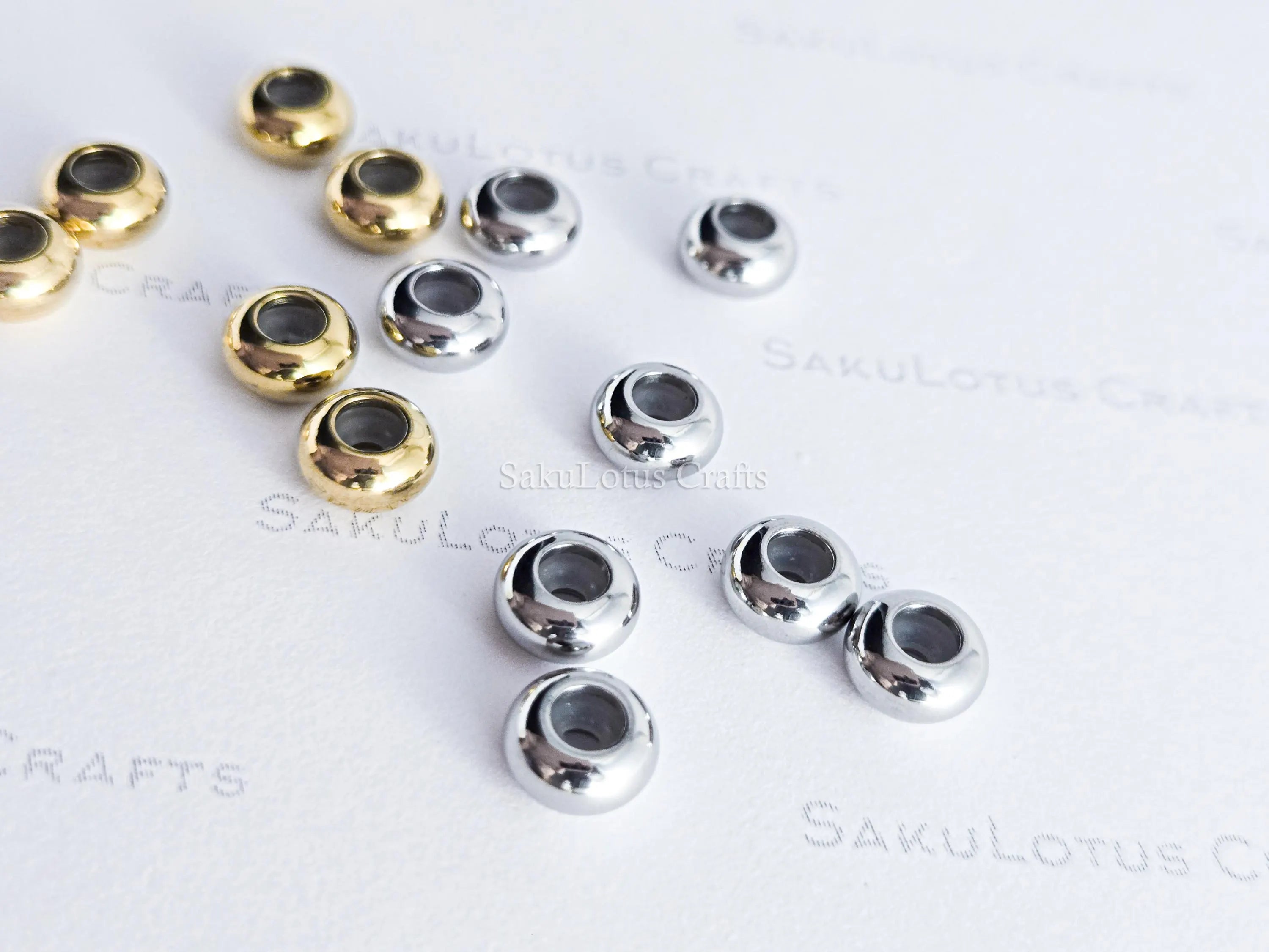 8mm Stainless Steel Rondelle Stopper Beads • Silver or 18K Gold • Silicone-Lined Spacers • Jewelry Making Supplies