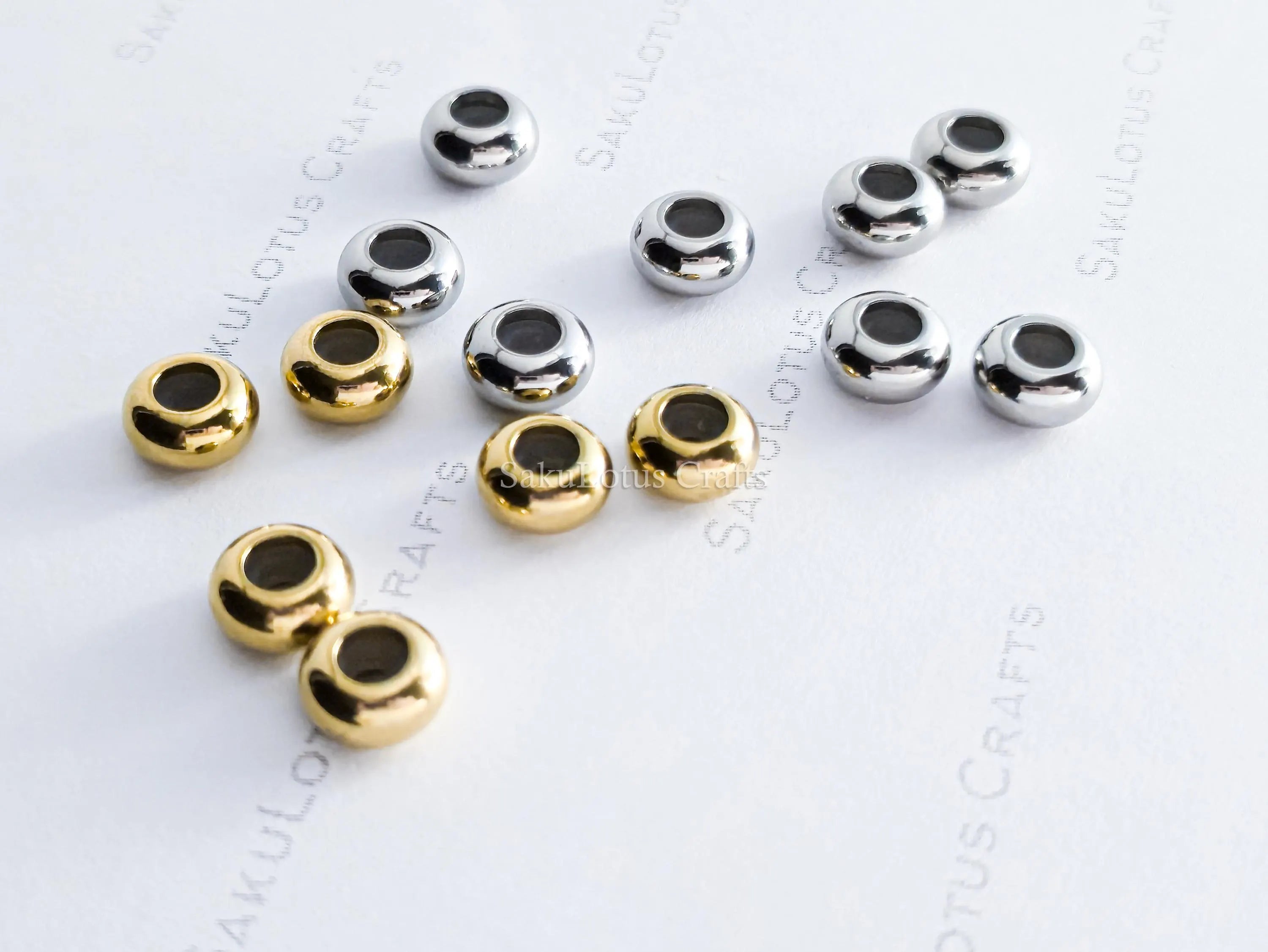 8mm Stainless Steel Rondelle Stopper Beads • Silver or 18K Gold • Silicone-Lined Spacers • Jewelry Making Supplies