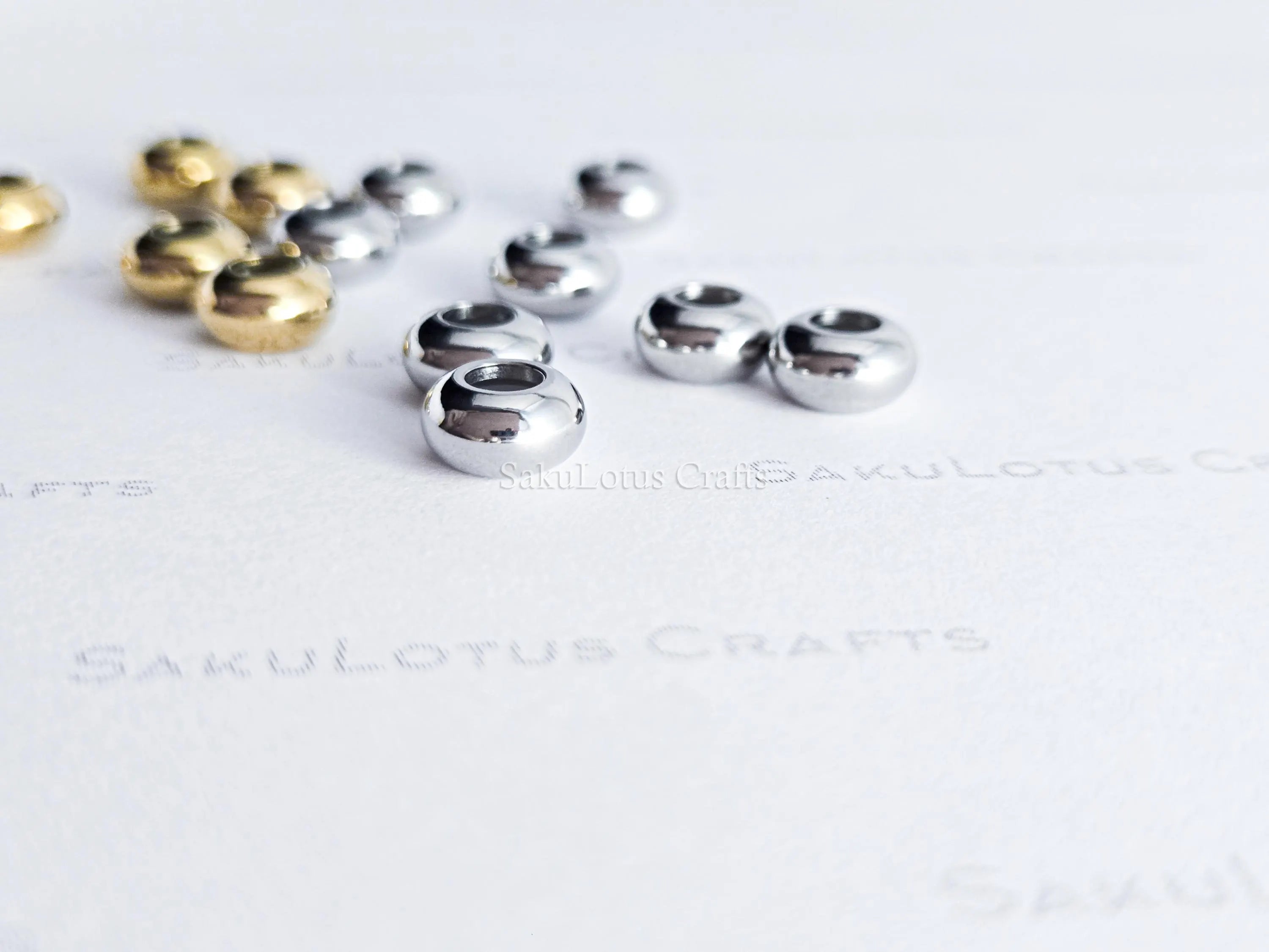 8mm Stainless Steel Rondelle Stopper Beads • Silver or 18K Gold • Silicone-Lined Spacers • Jewelry Making Supplies