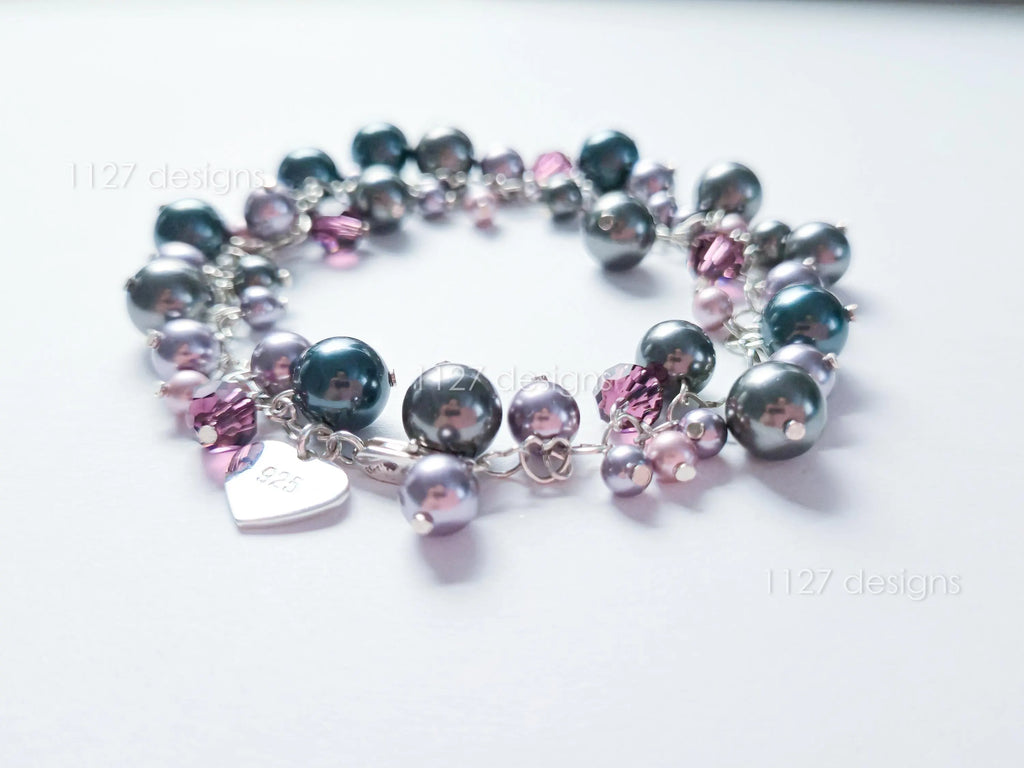 Deep Plum Mauve Midnight Blue Swarovski Cluster Bracelet • 925 Sterling Silver • 1127 Designs
