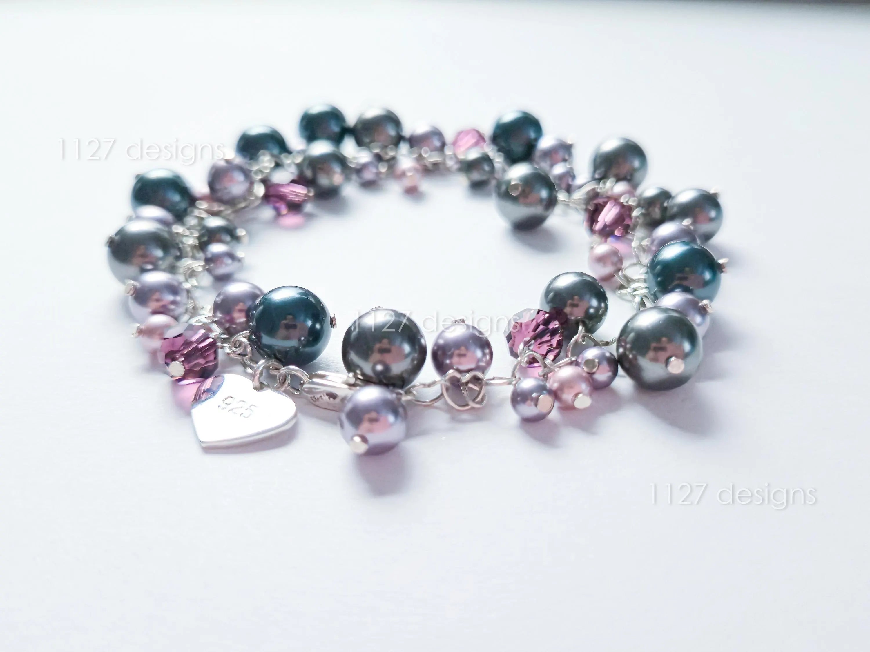 Deep Plum Mauve Midnight Blue Swarovski Cluster Bracelet • 925 Sterling Silver • 1127 Designs
