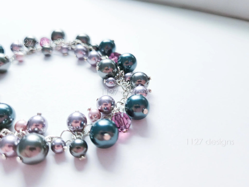 Deep Plum Mauve Midnight Blue Swarovski Cluster Bracelet • 925 Sterling Silver • 1127 Designs