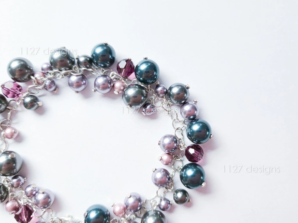 Deep Plum Mauve Midnight Blue Swarovski Cluster Bracelet • 925 Sterling Silver • 1127 Designs