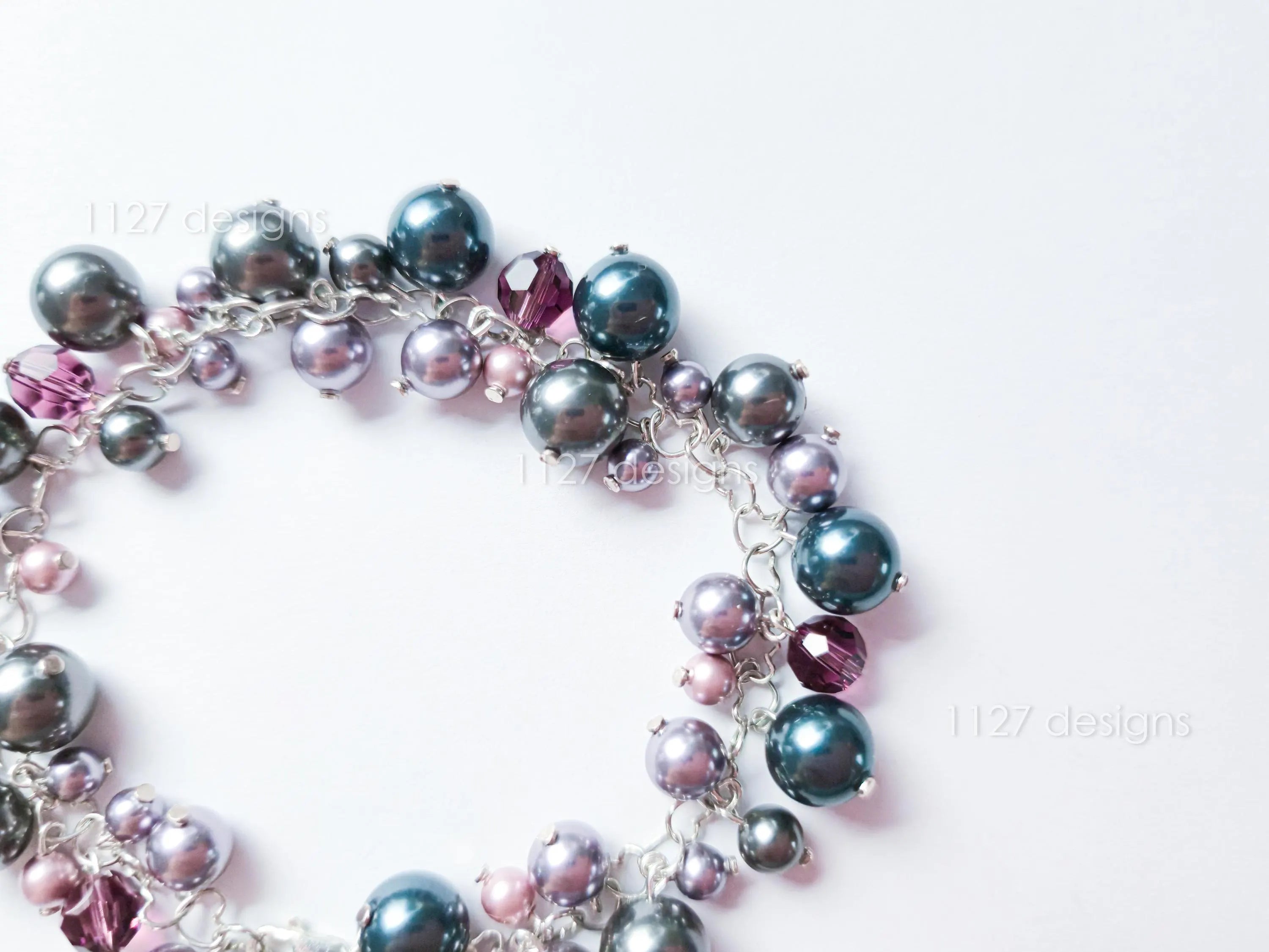 Deep Plum Mauve Midnight Blue Swarovski Cluster Bracelet • 925 Sterling Silver • 1127 Designs