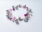 Pink Sakura Flower Swarovski Cluster Handmade Bracelet • Sterling Silver Heart Chain • Gift Jewelry • 1127 Designs