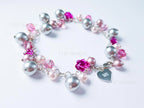 Pink Sakura Flower Swarovski Cluster Handmade Bracelet • Sterling Silver Heart Chain • Gift Jewelry • 1127 Designs