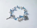 Lock & Key Swarovski Cluster Bracelet • Icy Blue White Pearls & Crystals • Sterling Silver Heart Chain • 1127 Designs