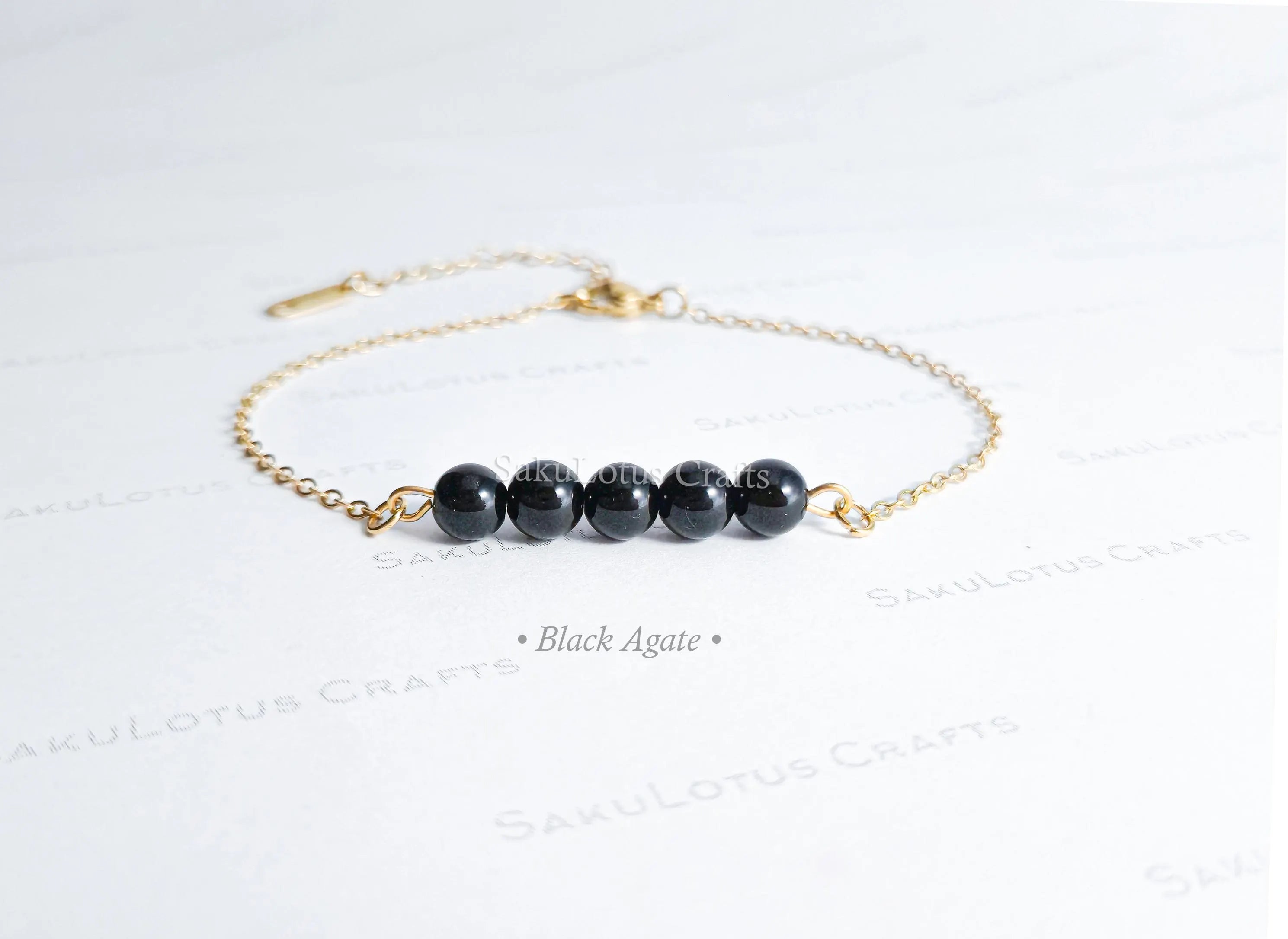 Dainty 5 Stone Natural Gemstone Bracelet • 6mm Beads • Stainless Steel Chain • Silver or 18K Gold • 7.5" + Extender