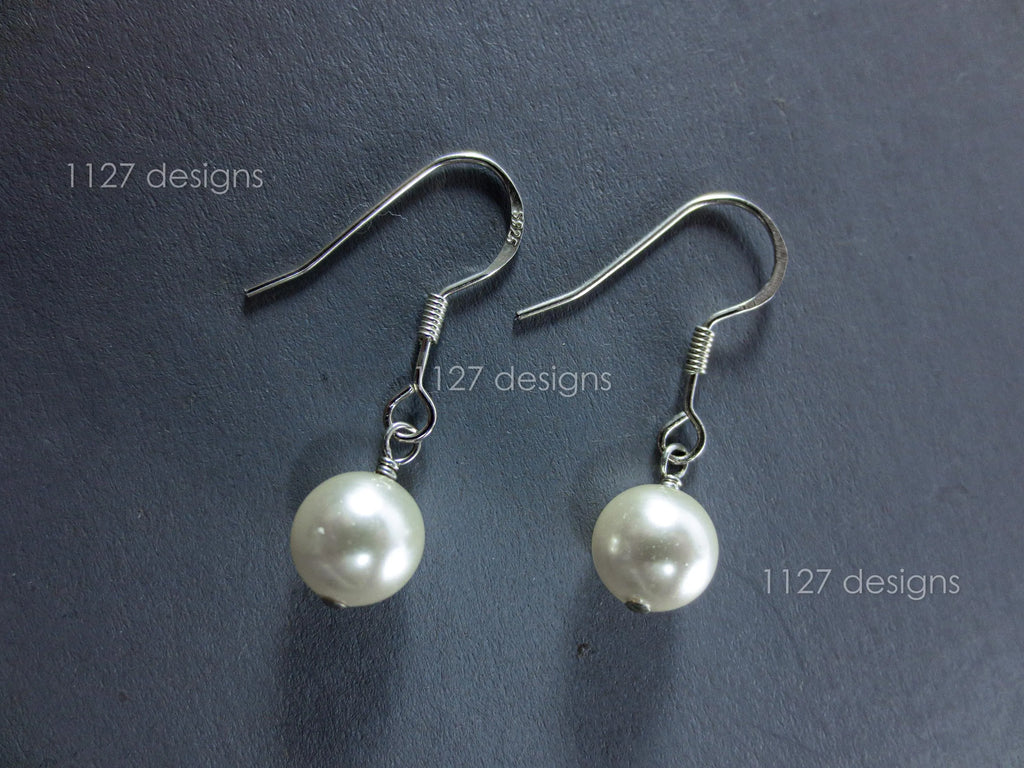 Swarovski Pearl & Crystal Drop Earrings • Handmade 8mm Dangles • Sterling Silver • 1127 Designs
