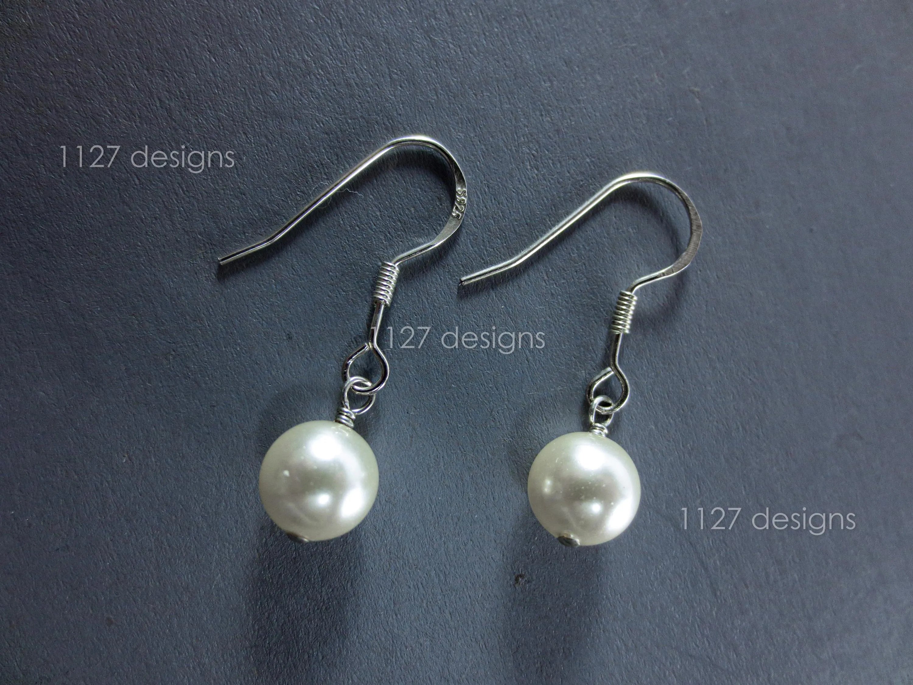 Swarovski Pearl & Crystal Drop Earrings • Handmade 8mm Dangles • Sterling Silver • 1127 Designs