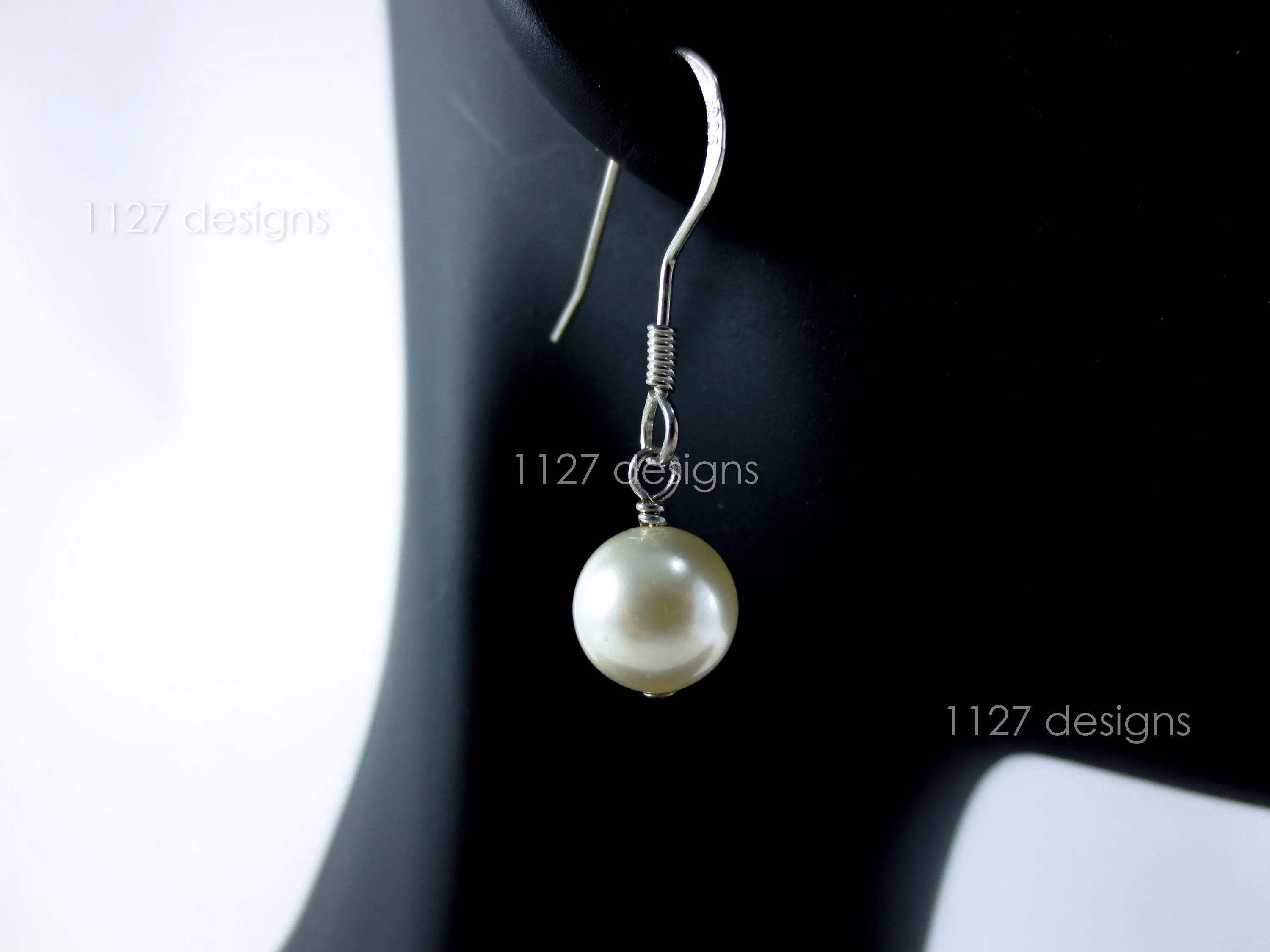 Swarovski Pearl & Crystal Drop Earrings • Handmade 8mm Dangles • Sterling Silver • 1127 Designs