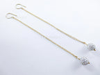 14K Gold Filled Extra Long Earrings • 5.5" Double Chain • Pave Crystal Ball Dangle • 1127 Designs