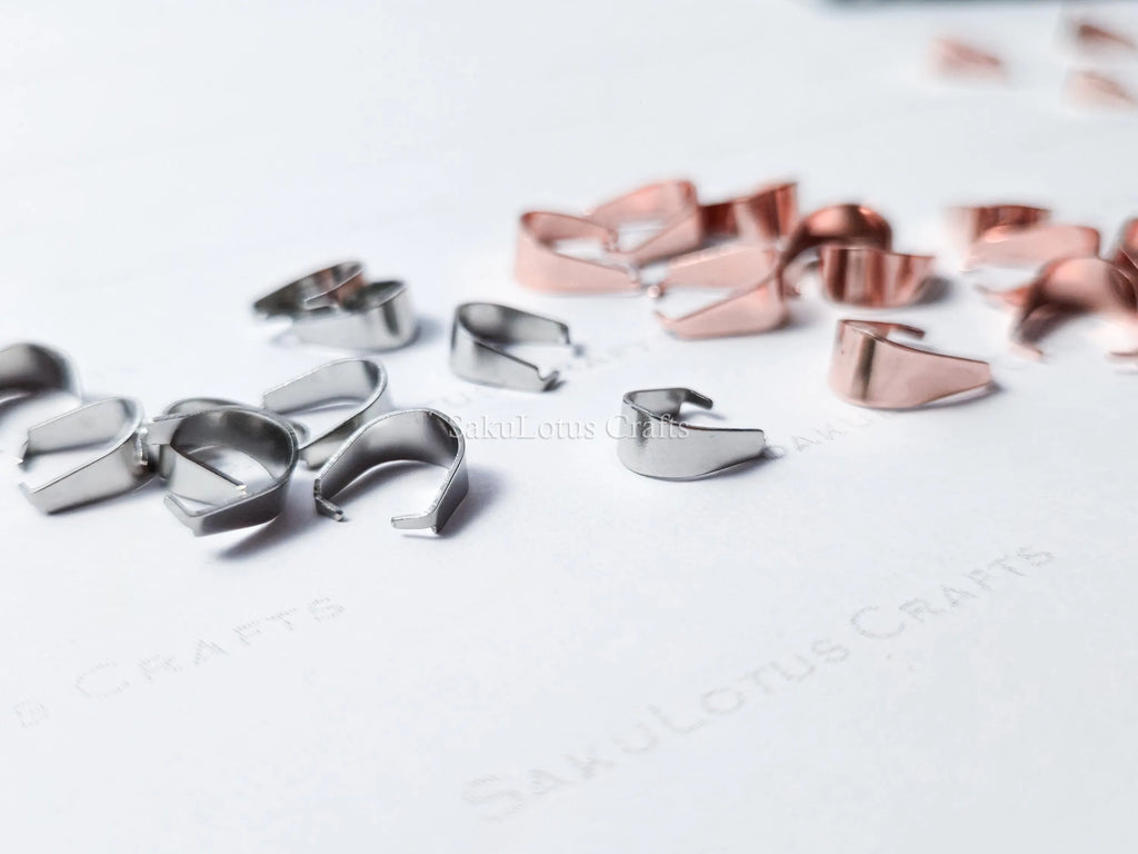 Stainless Steel Pinch Bails • Rose Gold 10mm & Silver 8mm • Pendant Connectors • Jewelry Making Supplies