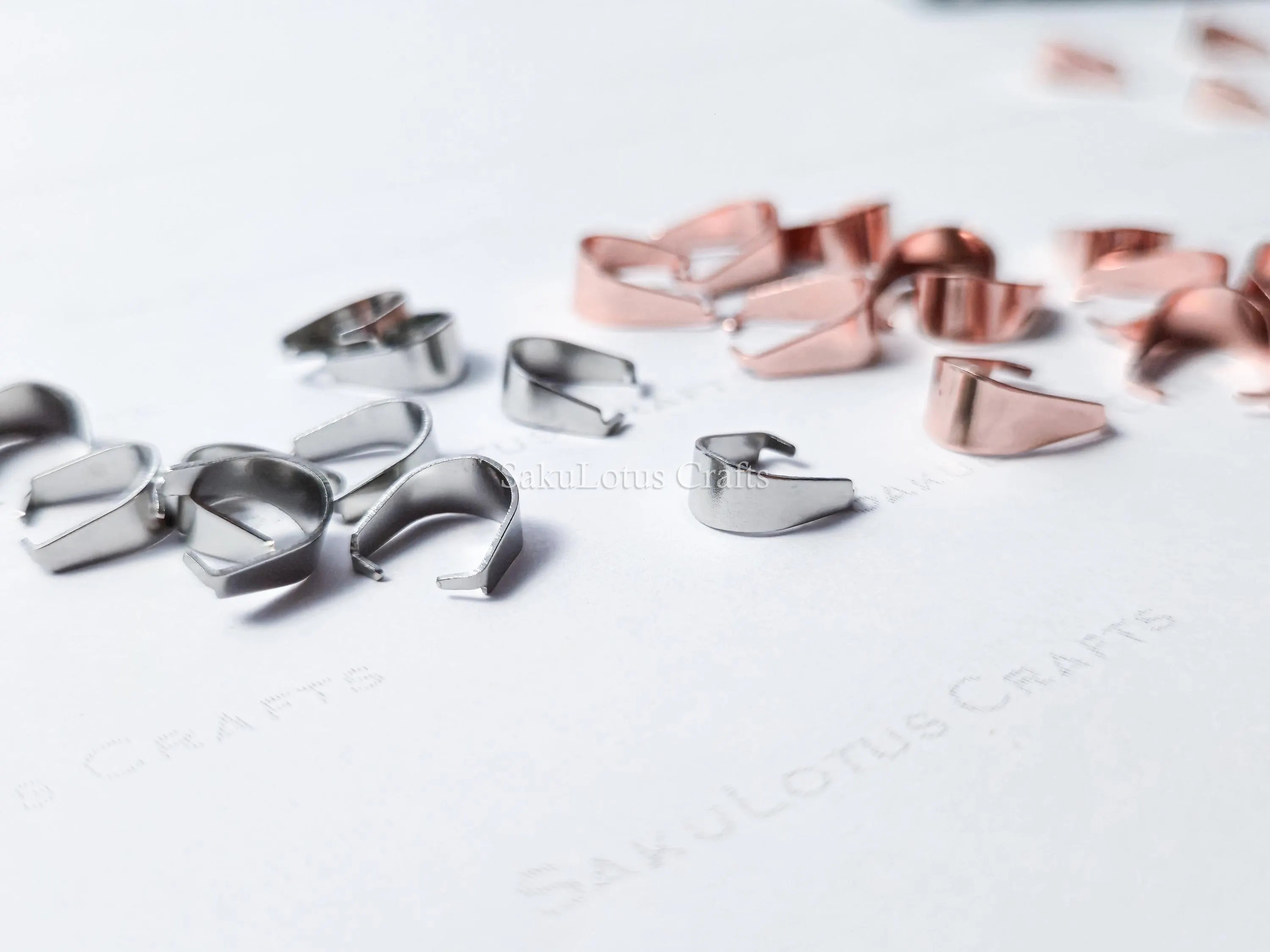Stainless Steel Pinch Bails • Rose Gold 10mm & Silver 8mm • Pendant Connectors • Jewelry Making Supplies
