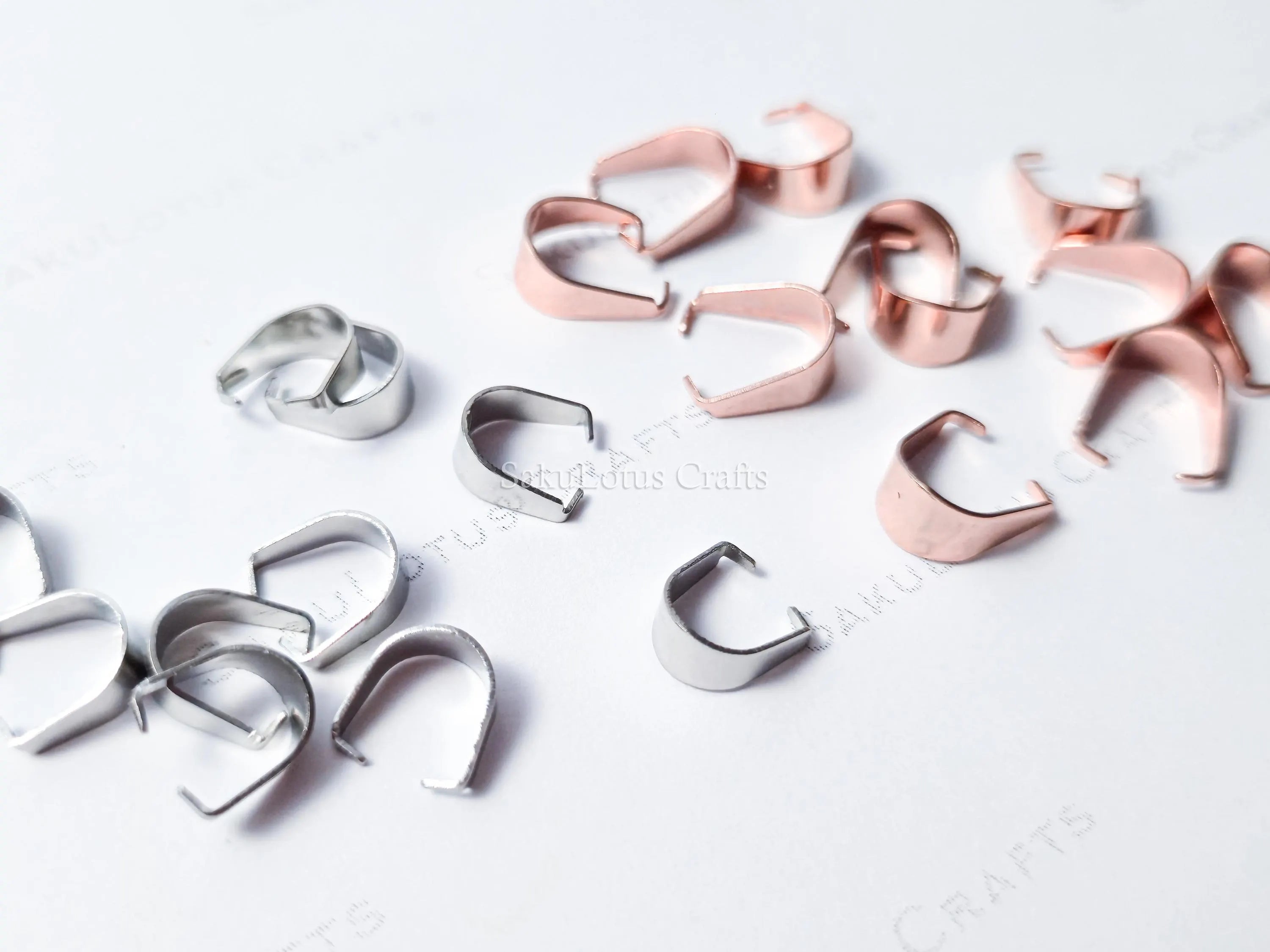 Stainless Steel Pinch Bails • Rose Gold 10mm & Silver 8mm • Pendant Connectors • Jewelry Making Supplies