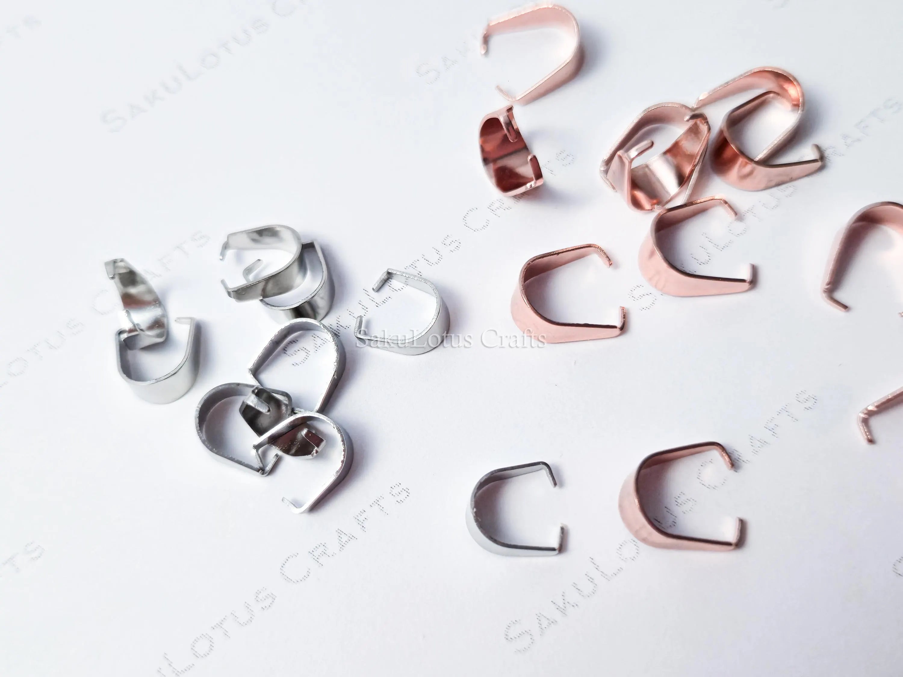 Stainless Steel Pinch Bails • Rose Gold 10mm & Silver 8mm • Pendant Connectors • Jewelry Making Supplies