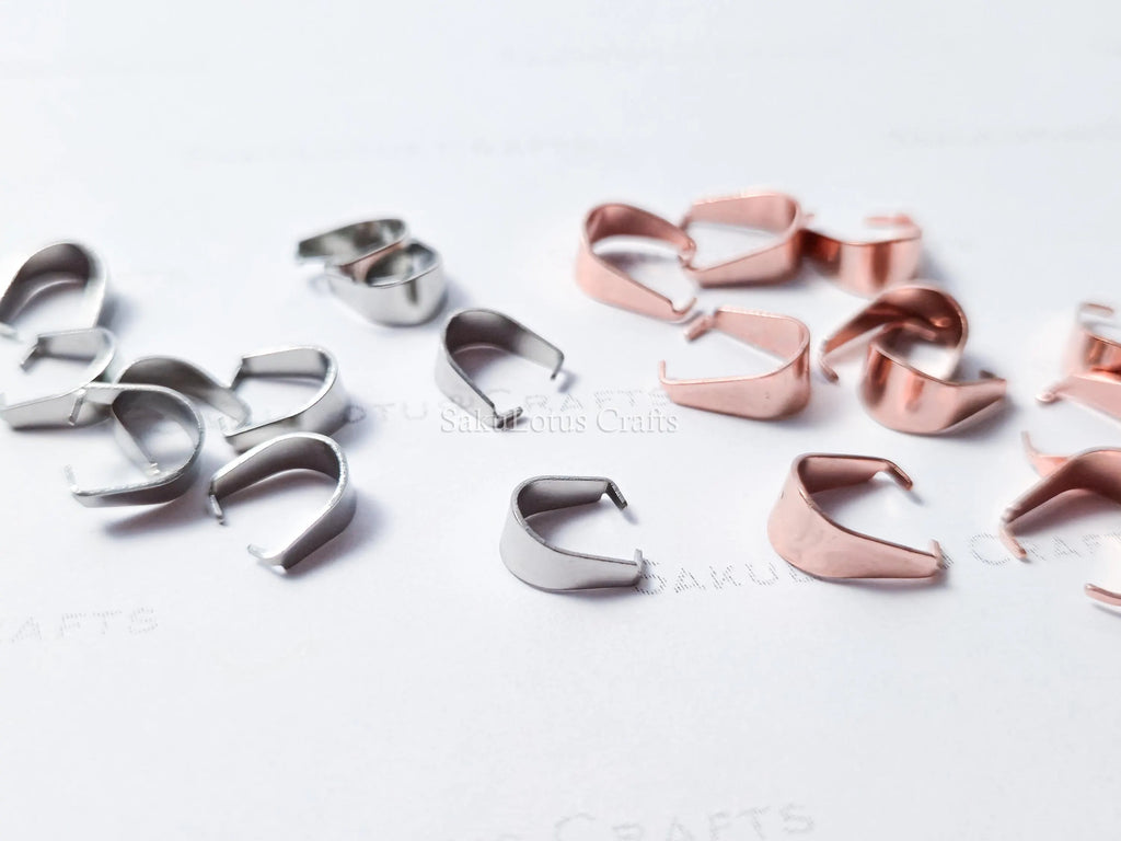 Stainless Steel Pinch Bails • Rose Gold 10mm & Silver 8mm • Pendant Connectors • Jewelry Making Supplies