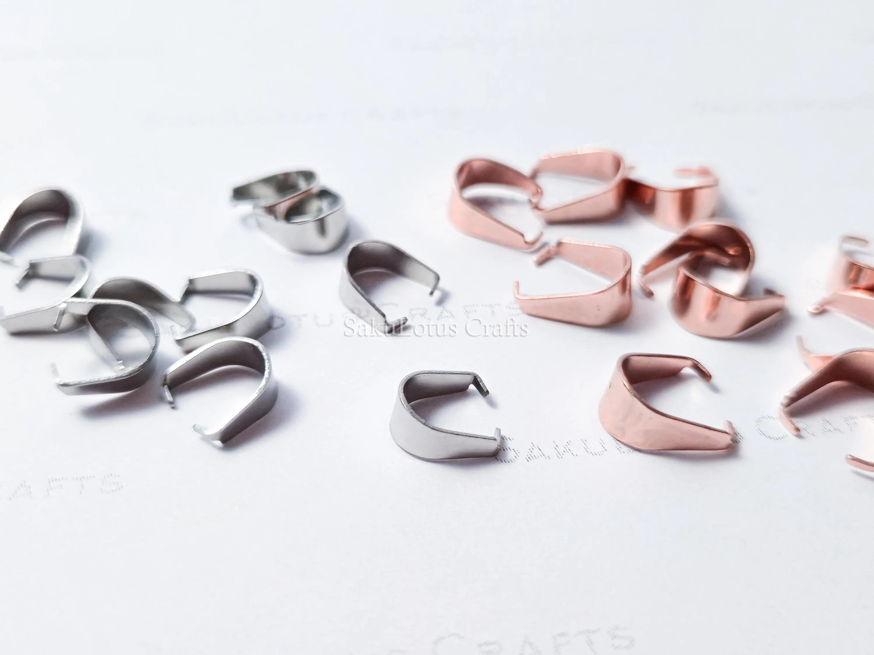 Stainless Steel Pinch Bails • Rose Gold 10mm & Silver 8mm • Pendant Connectors • Jewelry Making Supplies