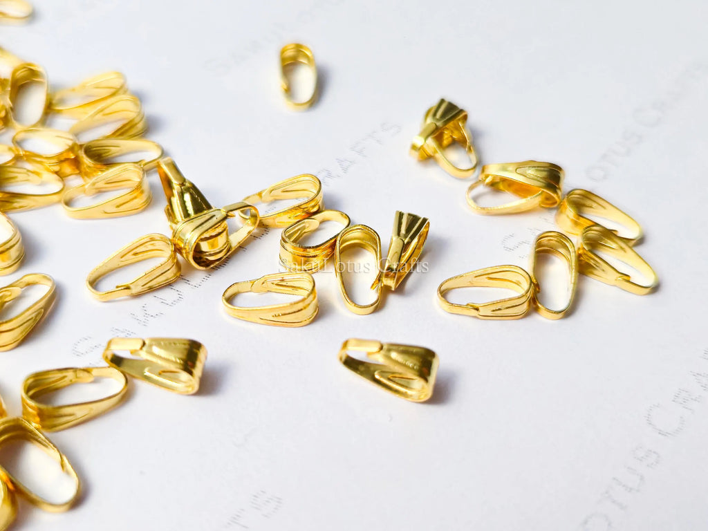 Tiny 18k Gold Plated Snap On Bails • Mini Pendant Connectors • Lightweight Clasp Findings • Jewelry Making Supplies DIY