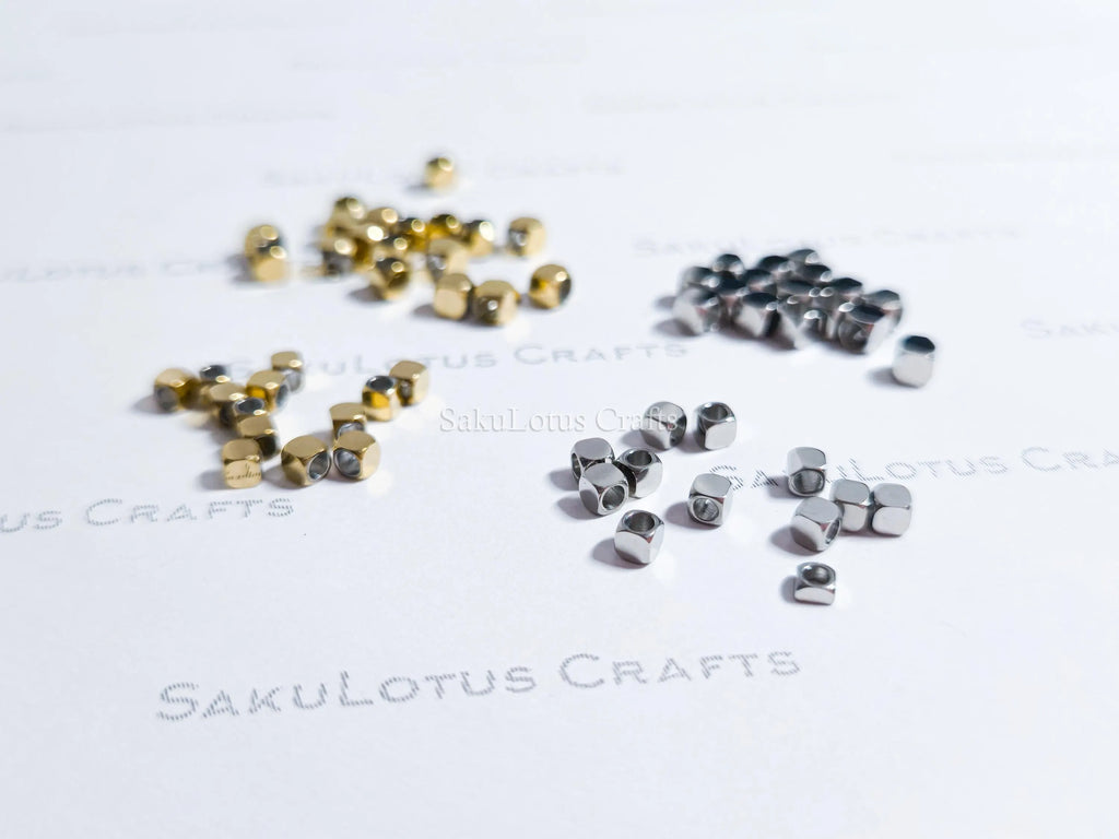 Faceted Tiny Cube Spacer Beads • 2.5mm 3mm Stainless Steel • 18K Gold or Silver • Jewelry Making Supplies
