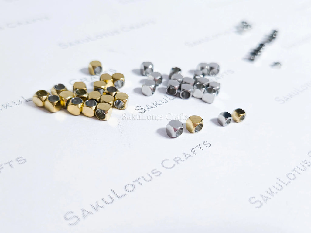 Faceted Tiny Cube Spacer Beads • 2.5mm 3mm Stainless Steel • 18K Gold or Silver • Jewelry Making Supplies
